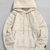 fashion Solid Pouch Pocket Fleece Fluffy Hoodie - WARM WHITE 2XL