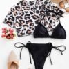 outfits ZAFUL Leopard Tie Side Three Piece Swimsuit - BLACK L