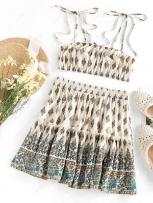 latest ZAFUL Floral Print Cami Top and Skirt Co Ord Set - MULTI S