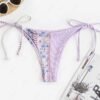 new ZAFUL Bohemian Flower Ribbed Tie Side Bikini Bottom - LIGHT PURPLE S