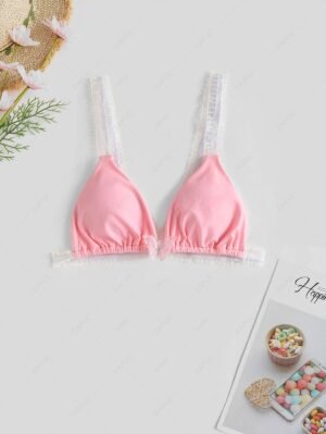 online Frilled Butterfly Applique Bikini Top - LIGHT PINK M