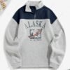 shops ZAFUL Fleece Lined ALASKA Graphic Quarter Zip 90s Sweatshirt - DEEP BLUE L