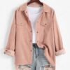 ladies ZAFUL High Low Flap Details Corduroy Shacket - LIGHT PINK M
