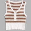 women Button Loop Striped Knitted Tank Top - MULTI S