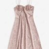 unique ZAFUL Front Slit Tie Shoulder Tiny Floral Dress - LIGHT PINK S