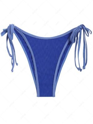 new Ribbed Contrast Binding Tie Side Bikini Bottom - BLUE M