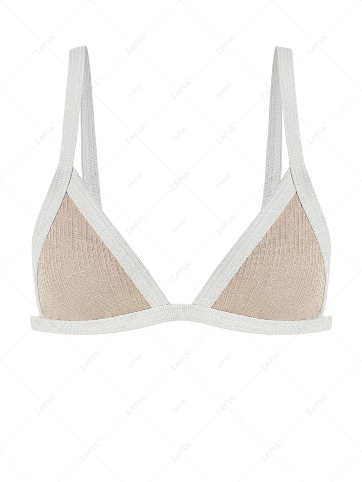 outfits Contrast Binding Glitter Bikini Top - LIGHT COFFEE L