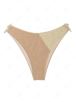 trendy Metalic Glitter Sparkle Bikini Bottom - LIGHT COFFEE M