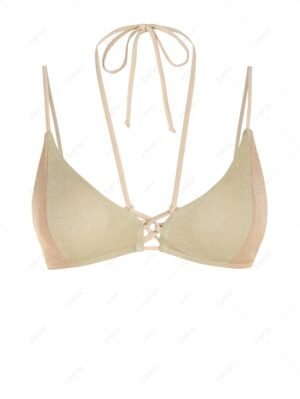 shops Lace Up Lattice Metalic Bikini Top - LIGHT COFFEE L