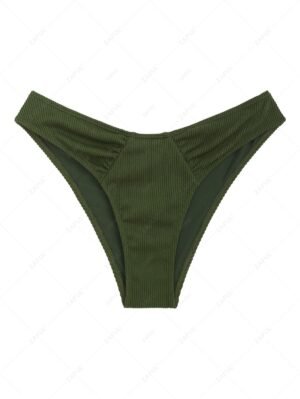 women ZAFUL Ribbed Low Waisted Bikini Bottom - DEEP GREEN L