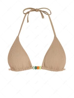 womens Ribbed Beading Bikini Top - LIGHT COFFEE L