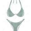 ladies ZAFUL Double Layered Wrinkle Textured Monowire Bikini Swimwear - LIGHT GREEN L