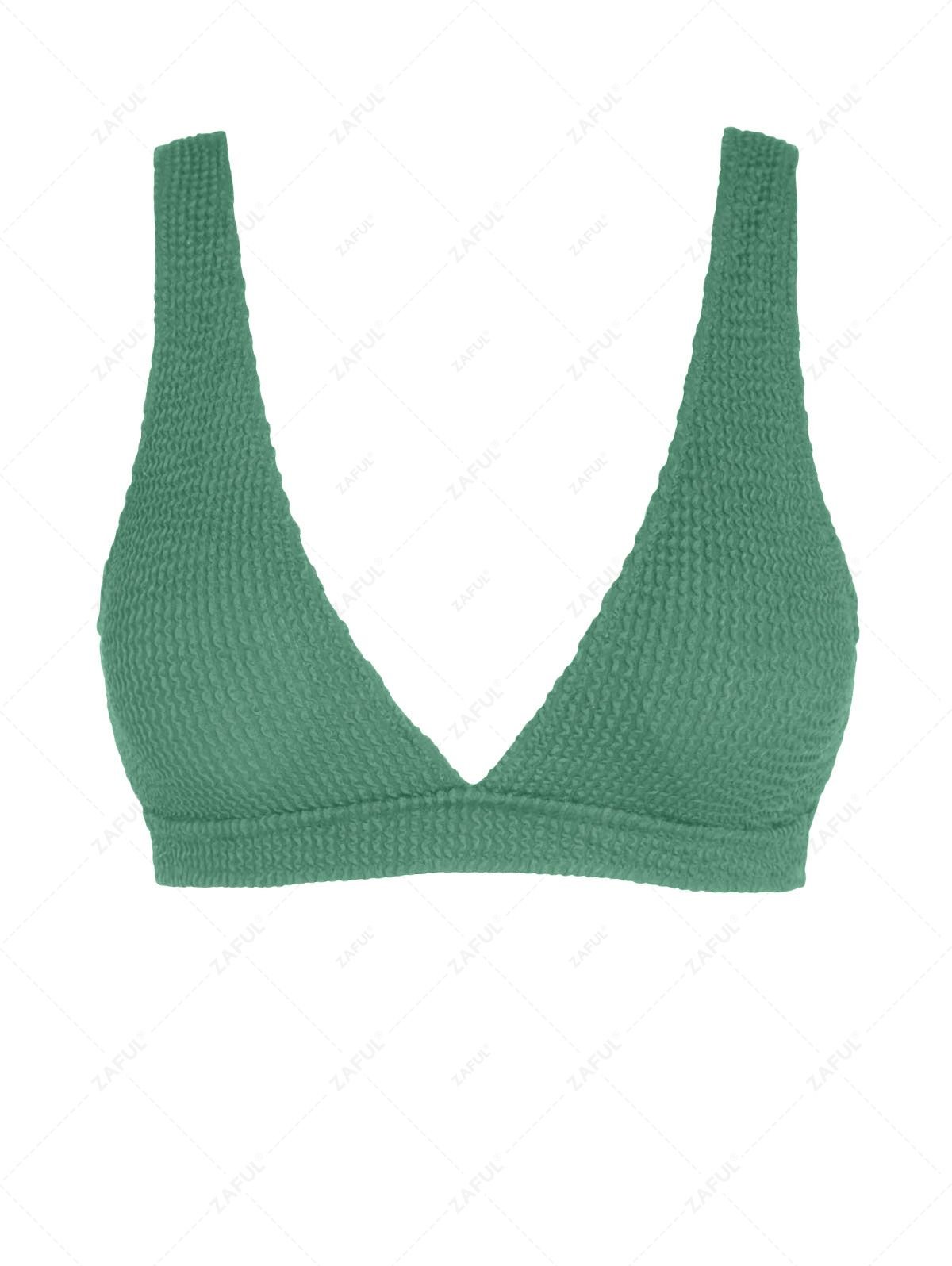 new ZAFUL Wave Textured Plunge Tank Bikini Top - LIGHT GREEN L
