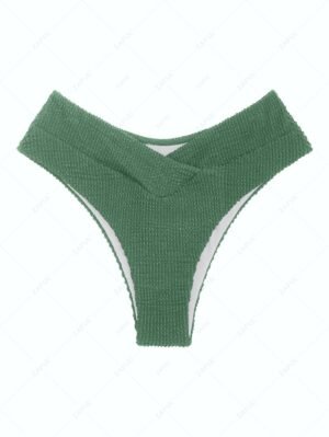outfits ZAFUL High Waisted Crossover Crinkle Textured Bikini Bottom - LIGHT GREEN L