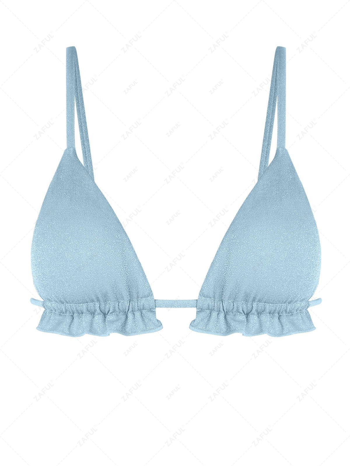 outfits Ruffles Metallic Bikini Top - LIGHT BLUE M