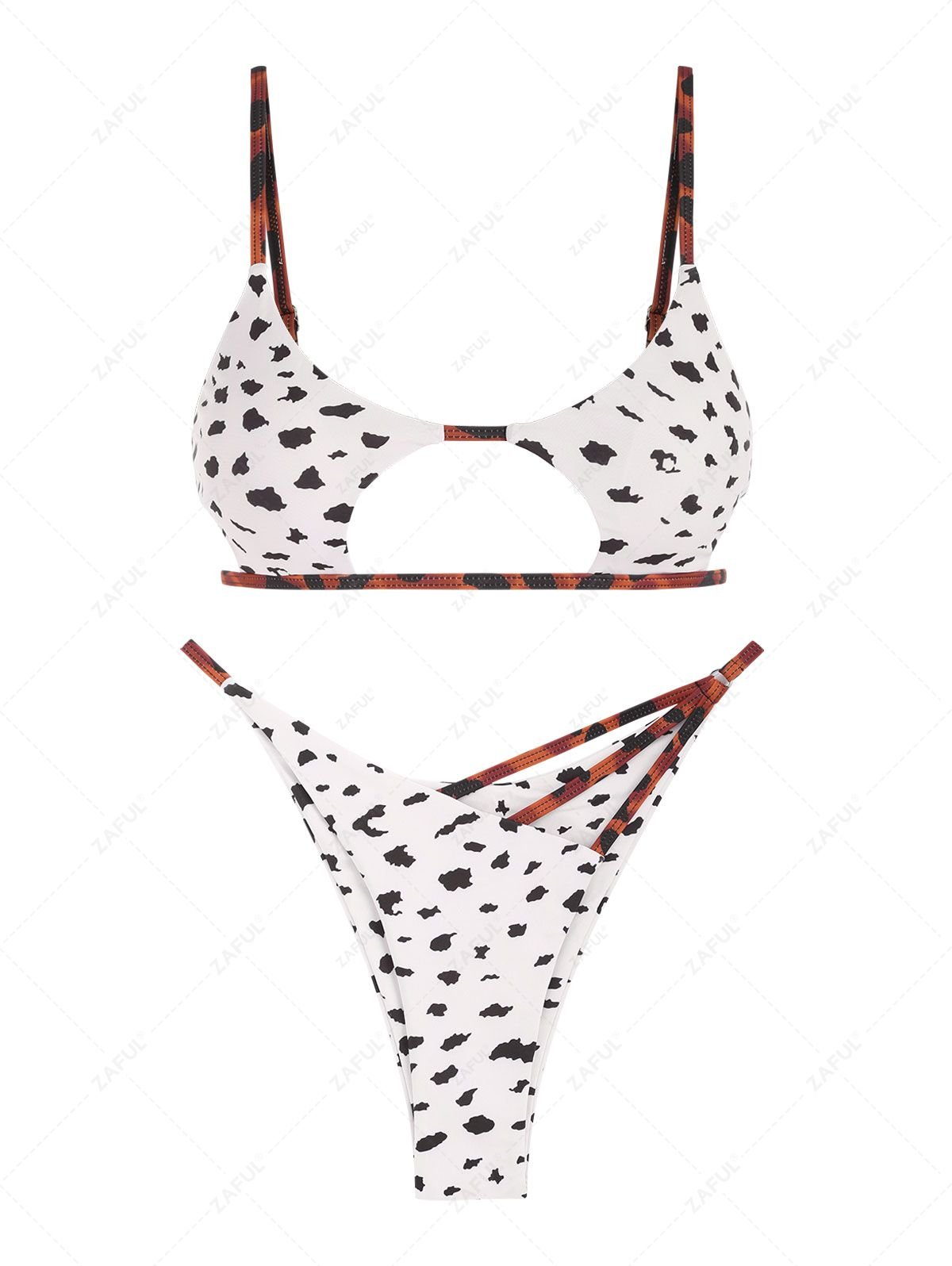 shops ZAFUL Animal Print Cut Out Strappy Bikini Swimwear - WHITE L