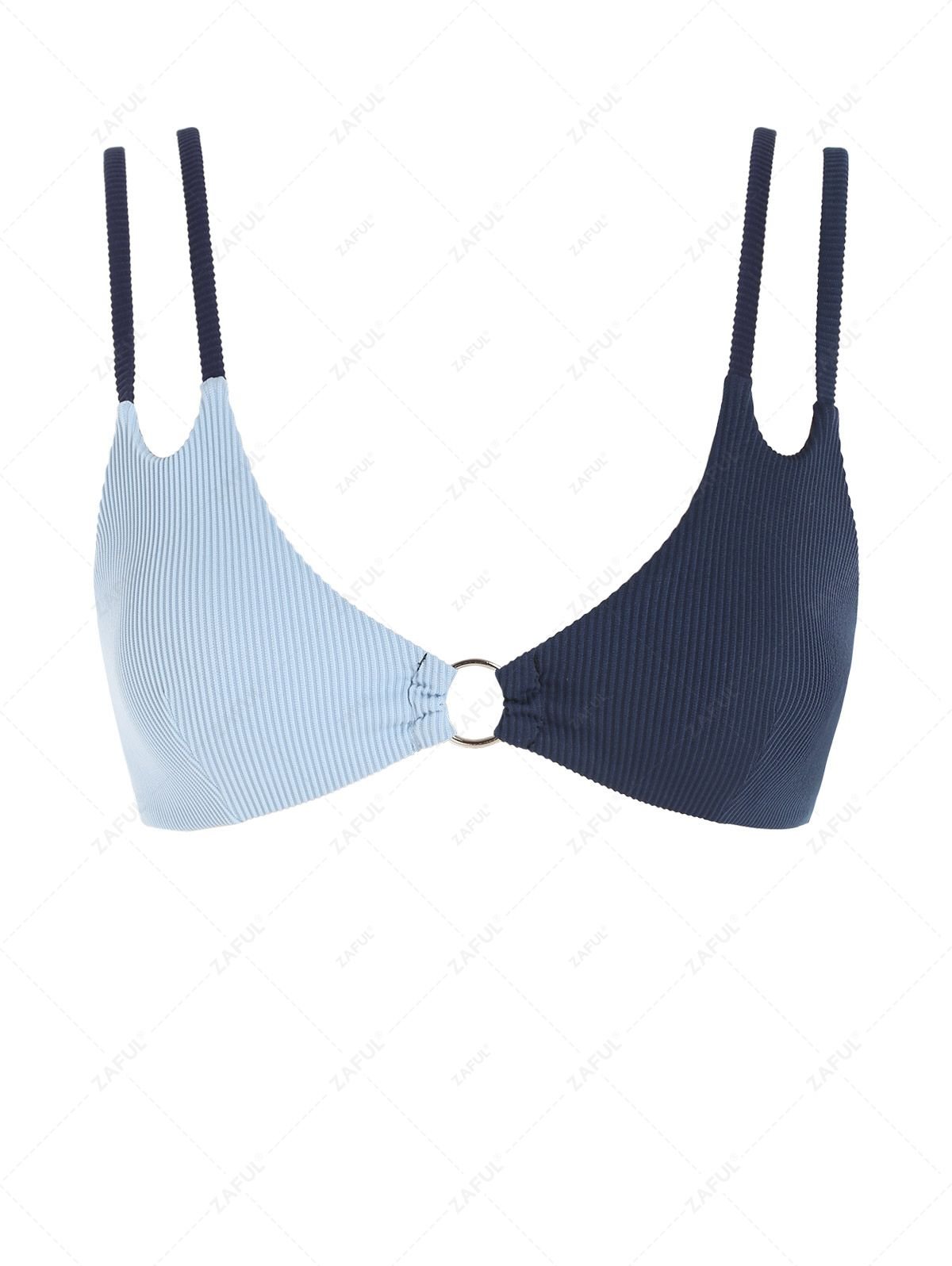 shop Two Tone O-ring Bikini Top - LIGHT BLUE M