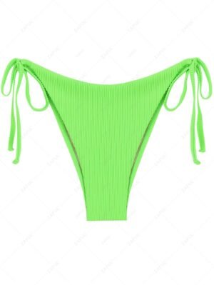 fashion ZAFUL Ribbed Tie Side Tanga Bikini Bottom - GREEN XS