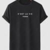 women's Men's Short Sleeve Crew Neck C'EST LA VIE PARIS Letter Printed Casual Summer T-shirt - BLACK M