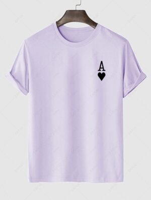 new Playing Card Heart A Print T-shirt - LIGHT PURPLE M