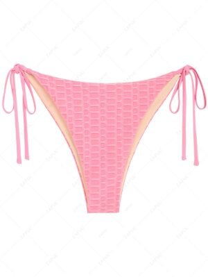 affordable ZAFUL Honeycomb Textured Tie Side Bikini Bottom - LIGHT PINK L