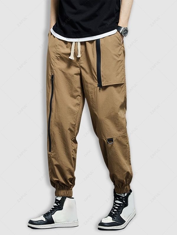 unique Zip and Pockets Design Beam Feet Cargo Pants - COFFEE S