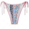 shops ZAFUL Bohemian Flower Ribbed Whip Stitching Tanga Bikini Bottom - LIGHT BLUE M