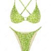 new ZAFUL Ditsy Floral Print O Ring Criss Cross Bikini Swimwear - LIGHT GREEN M