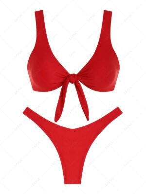hot Scrunch Butt Knotted Thong Bikini - RED M