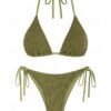 fashion ZAFUL Halter Tie Side Textured String Triangle Bikini Swimwear - LIGHT GREEN M