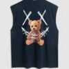 outfits ZAFUL Rib Collar Smile Face Cartoon Bear Sleeveless T Shirt Summer Tank Top - DEEP BLUE XXL
