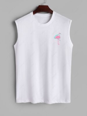 lady Flamingo Print Casual Tank Top - WHITE XXL