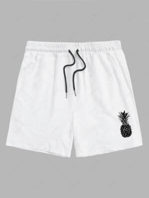 women Men's Fruit Pineapple Printed Drawstring Shorts - WHITE M