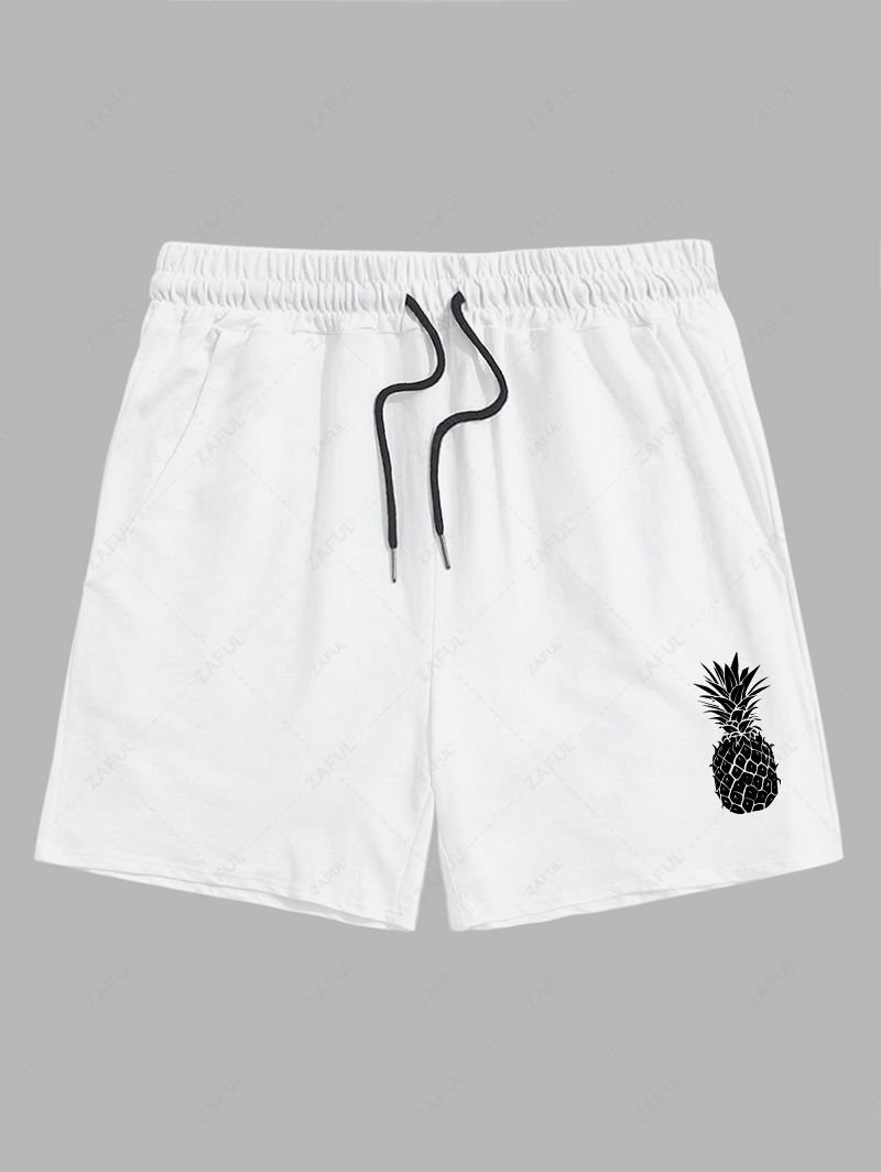 women Men's Fruit Pineapple Printed Drawstring Shorts - WHITE M