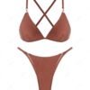shop ZAFUL Criss Cross Rhinestones Shiny Tanga Triangle Bikini Swimwear - COFFEE L