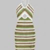 buy Stripes Crochet Knit Cut Out Halter Open Back Mini Dress - GREEN L