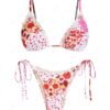 best ZAFUL Women's Ditsy Floral Print Colorblock Tie Side Lace Trim Tanga Triangle Bikini Set Two Piece Swimwear - LIGHT PINK L