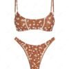 hot ZAFUL Women's Sexy Two Piece Swimwear Floral Print Adjustable Spaghetti Strap Picot Trim High Leg Cheeky Tank Style Bikini Set - COFFEE S