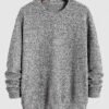 women ZAFUL Men's Crew Neck Heathered Fluffy Knitted Drop Shoulder Pullover Sweatshirt - GRAY XL