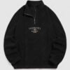 lady ZAFUL Raglan Sleeves FAIRBANKS Mountain Landscape Embroidery Quarter Zip Polar Fleece Sweatshirt - BLACK L