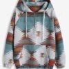 chic ZAFUL Women's Daily Ethnic Aztec Print Long Raglan Sleeve Kangaroo Pocket Quarter Zip Toggle Drawstring Hem Pullover Hoodie - MULTI L