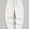 womens Solid Color Thermal Fleece-lined Casual Sweatpants - WHITE XL