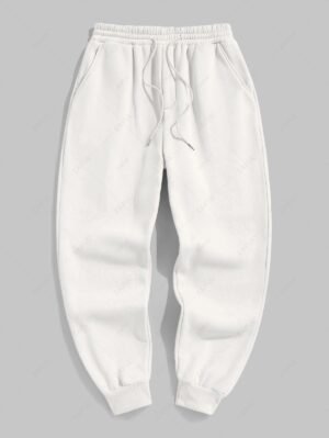 womens Solid Color Thermal Fleece-lined Casual Sweatpants - WHITE XL