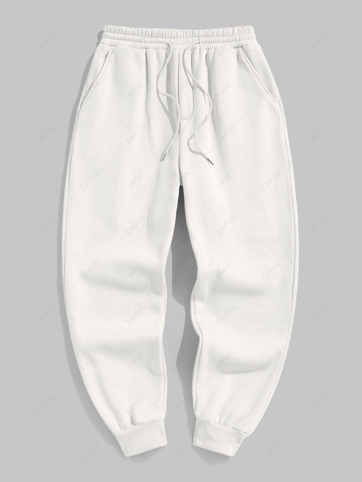 womens Solid Color Thermal Fleece-lined Casual Sweatpants - WHITE XL