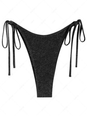 new ZAFUL Women's Metallic Sparkly Glitter Shiny High Cut Brazilian Tanga Tie Side Bikini Bottom - BLACK L