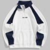 womens ZAFUL Men's Colorblock NEW YORK Embroidered Quarter Zip Kangaroo Pocket Polar Fleece Stand Collar Pullover Sweatshirt - WHITE XL