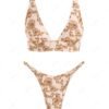 outfits Retro Floral Triangle Braided Tanga Bikini Set - LIGHT COFFEE M