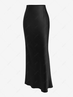 outfits Women's Elegant High Waisted Solid Color Mermaid Maxi Dress - BLACK ONE SIZE