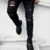 fancy Men's Solid Color Casual Ripped Button Zipper Jeans - BLACK 34