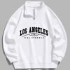 women Men's Plaid Number Letter LOS ANGELES CALIFORNIA Print Quarter Zip Stand Collar Sweatshirt - WHITE 2XL